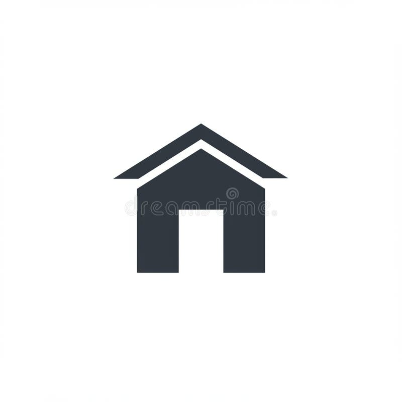 A simplistic house icon in a dark, solid color is centered on a white background. The vector illustration