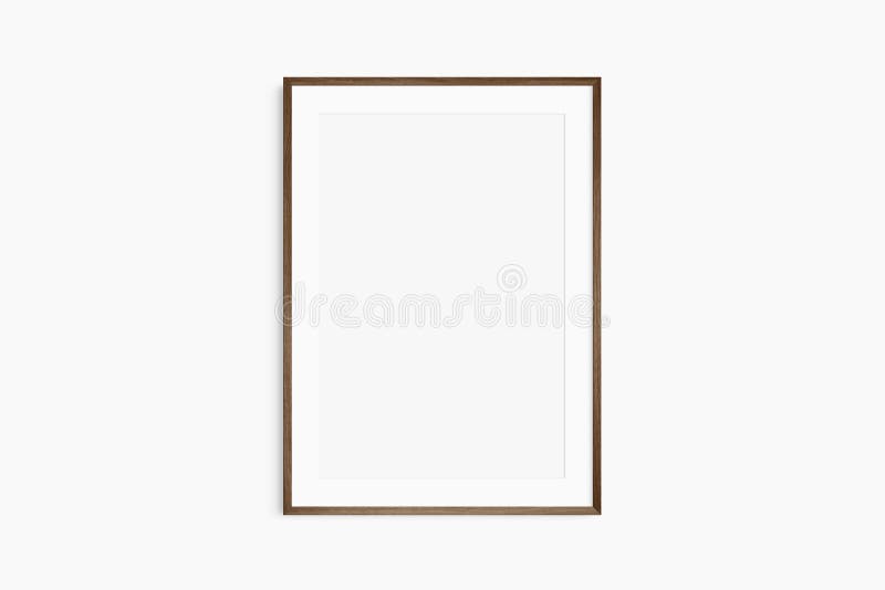 Simulación de marco 5x7 50 x 70 a4 a3 a2 a1. parqué del marco de madera de nogal marrón oscuro único. luminoso y moderno. retrato. ilustración del vector