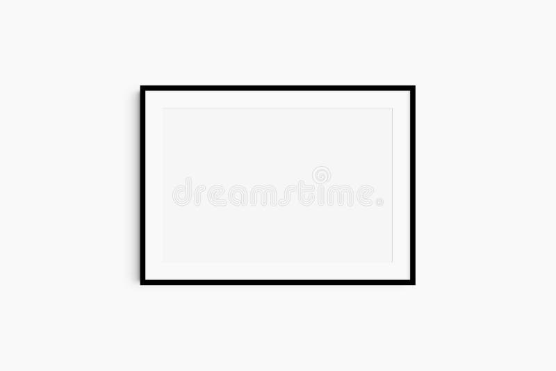 Simulación horizontal de marco 7 5 70 x 50 a4 a3 a2 a1 paisaje. burla de un solo marco negro. luminoso y moderno. stock de ilustración