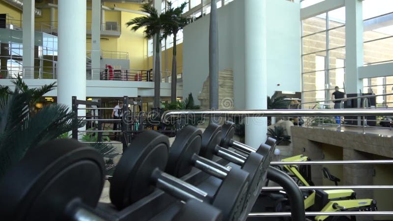 Simulador en la sala de mancuernas fitness sin personas durante el día simulador gimnasio fuerza fitness culturismo deporte almacen de metraje de vídeo