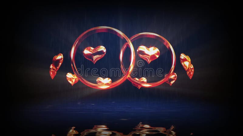 Simulation informatique de la projection sur l'écran d'eau animation des alliances d'or. thème de mariage. illustration de vecteur