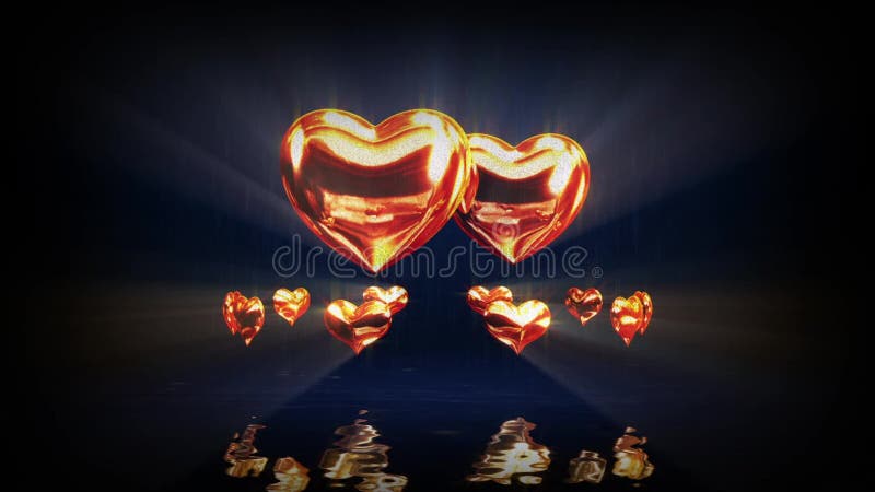 Simulation informatique de la projection sur l'écran d'eau animation des coeurs d'or. thème de mariage. illustration stock