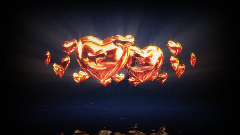 Simulation informatique de la projection sur l'écran d'eau animation des coeurs d'or. thème de mariage. illustration de vecteur