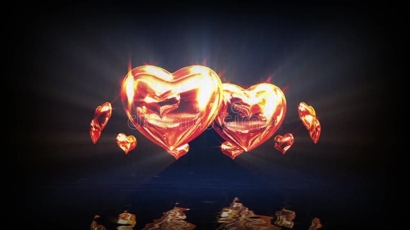 Simulation informatique de la projection sur l'écran d'eau animation des coeurs d'or. thème de mariage. illustration de vecteur