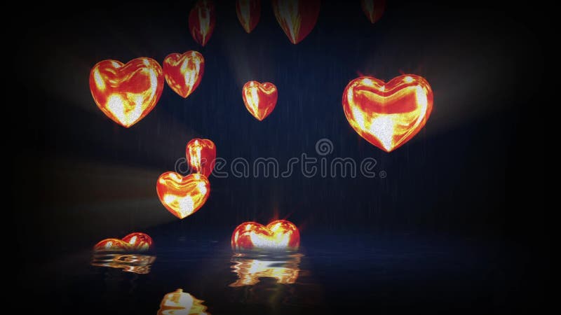 Simulation informatique de la projection sur l'écran d'eau animation des coeurs d'or. thème de mariage. illustration de vecteur
