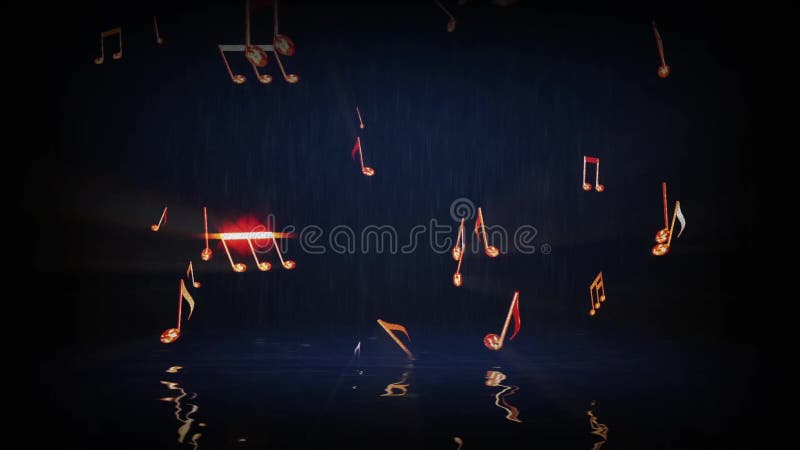 Simulation informatique de la projection sur l'écran d'eau animation de notes d'or. thème de mariage. illustration stock