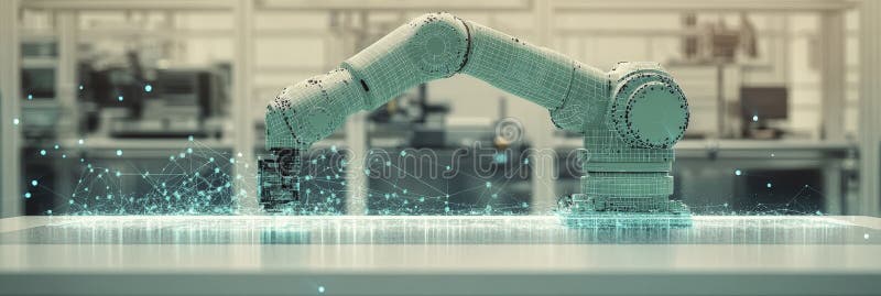Simulation of a robotic arm in a digital matrix stock illustration