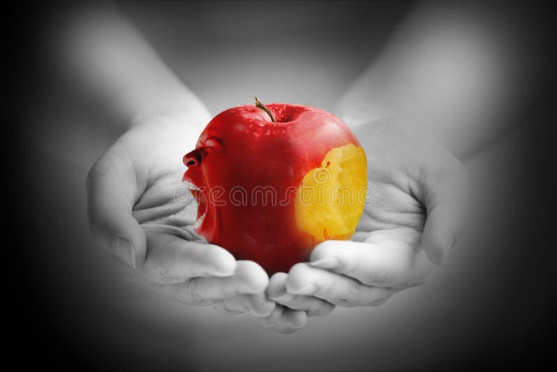 Apple Face Screaming Illustrations Photo in Hands royalty free illustration