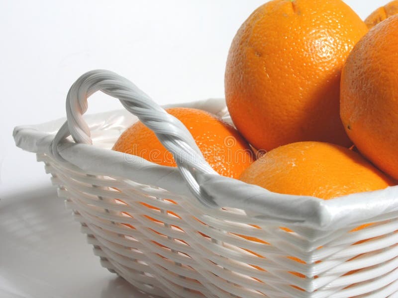 Oranges in white wicker basket. Oranges in white wicker basket