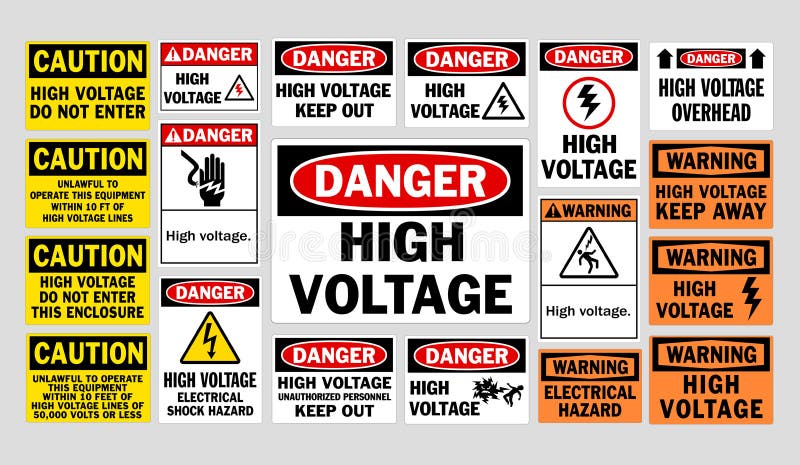 Illustration of Danger High Voltage signs on panel. Illustration of Danger High Voltage signs on panel