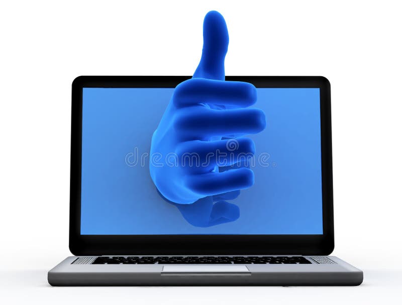 Sinal aprovado. Mão azul da tela foto de stock royalty free Sinal aprovado. Mão azul da tela foto de stock royalty free