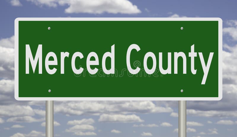 Sinal da estrada para Merced County Califórnia ilustração do vetor Sinal da estrada para Merced County Califórnia ilustração do vetor