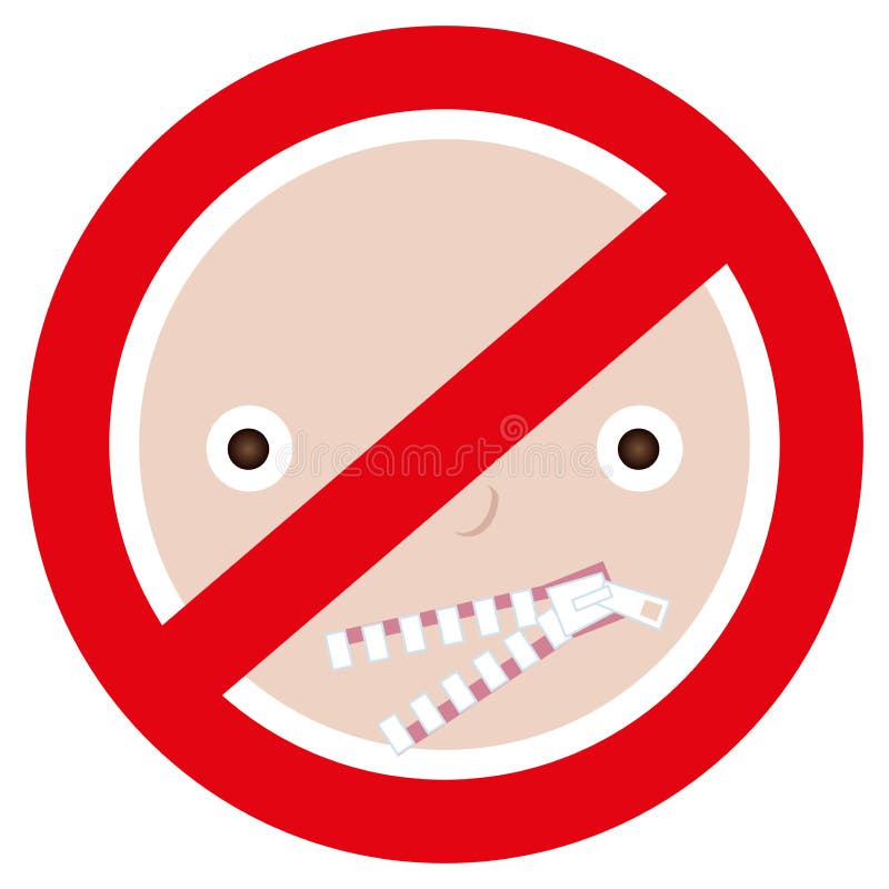 Sinal de aviso da boca de limitação da pessoa fechada acima do zíper unclosed Conceito de expressão restrita, silêncio, anonimato ilustração royalty free Sinal de aviso da boca de limitação da pessoa fechada acima do zíper unclosed Conceito de expressão restrita, silêncio, anonimato ilustração royalty free