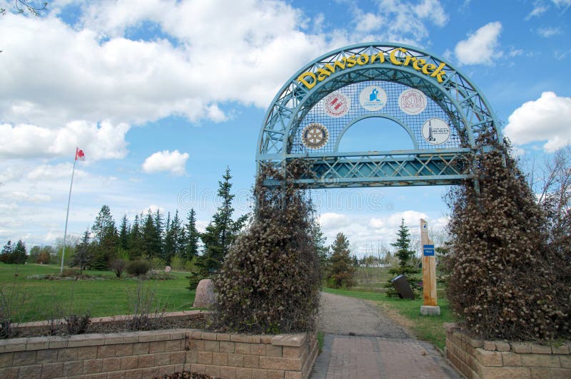 Sinal de Dawson Creek British Columbia Canada foto de stock Sinal de Dawson Creek British Columbia Canada foto de stock