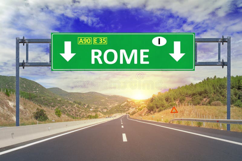 Sinal de estrada de Roma na estrada foto de stock Sinal de estrada de Roma na estrada foto de stock