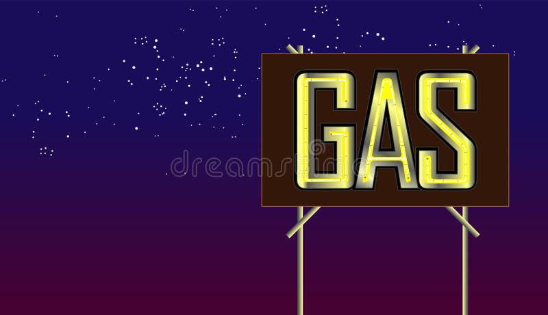 Sinal de néon do posto de gasolina retro na noite, ilustração do vetor Sinal de néon do posto de gasolina retro na noite, ilustração do vetor