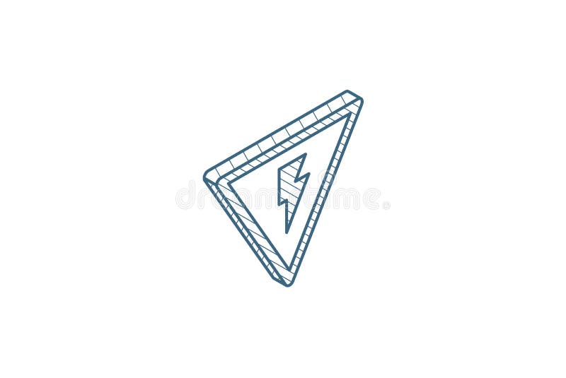 Sinal de perigo ícone isométrico de alta tensão desenho técnico de arte de linha 3d. vetor de traçado editável