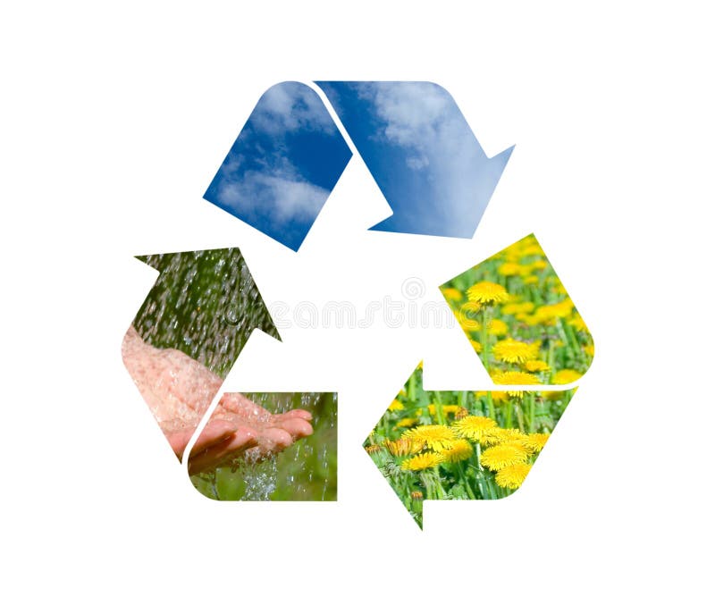 Sinal de recicl conceptual com imagens da natureza