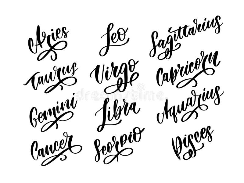Sinal de vetor de letra ZodÃaca. Ilustração de texto da astrologia do desenho animado. Conjunto de Ãcones do Horoscope manuscr ilustração do vetor Sinal de vetor de letra ZodÃaca. Ilustração de texto da astrologia do desenho animado. Conjunto de Ãcones do Horoscope manuscr ilustração do vetor
