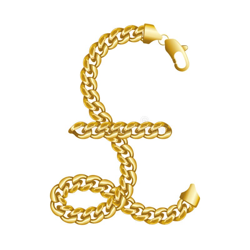 Sinal do dinheiro de libra esterlina do ouro feito da corrente dourada grossa brilhante ilustração stock Sinal do dinheiro de libra esterlina do ouro feito da corrente dourada grossa brilhante ilustração stock