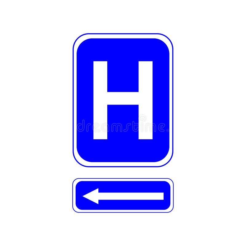 Sinal do hospital Letra H em um fundo azul E a seta esquerda ilustração stock Sinal do hospital Letra H em um fundo azul E a seta esquerda ilustração stock