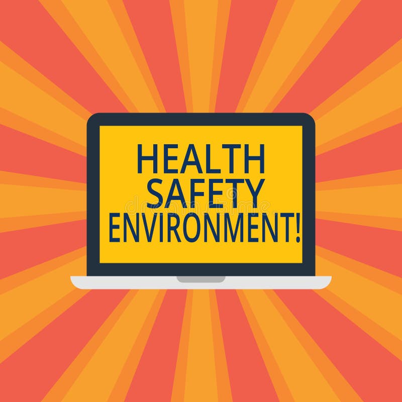 Sinal do texto que mostra o ambiente da segurança da saúde Proteção ambiental e segurança conceptuais da foto no monitor do portá