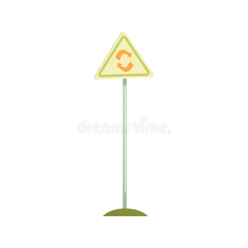 Sinal triangular com um símbolo da reciclagem, um processamento do desperdício e uma ilustração do vetor dos desenhos animados da ilustração do vetor Sinal triangular com um símbolo da reciclagem, um processamento do desperdício e uma ilustração do vetor dos desenhos animados da ilustração do vetor