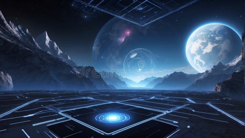 Sinfonia tecnologica sguinzita : quanti quozienti di dataeclisse inizia il viaggio. generazione di aiuti illustrazione di stock