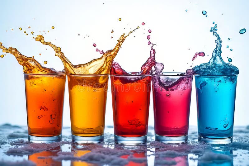 Sinfonie der Sommergeschmacksrichtungen Bunte Cocktails und erfrischende Getränke in CrystalKlare Brille Eine lebendige Brille lizenzfreie abbildung