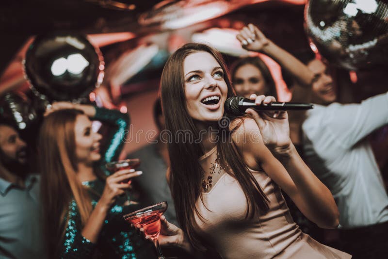 Karaoke Club. Sing and Drink. Beautiful Girls. Stock Image - Image of  entertainment, group: 136737941