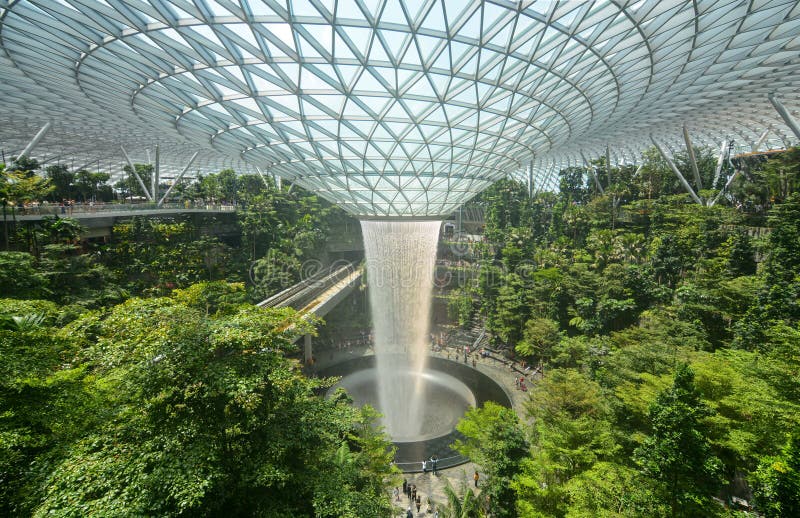 Jewel Changi and its huge Rain Vortex waterfall help travelers relax in Singapore`s popular airport