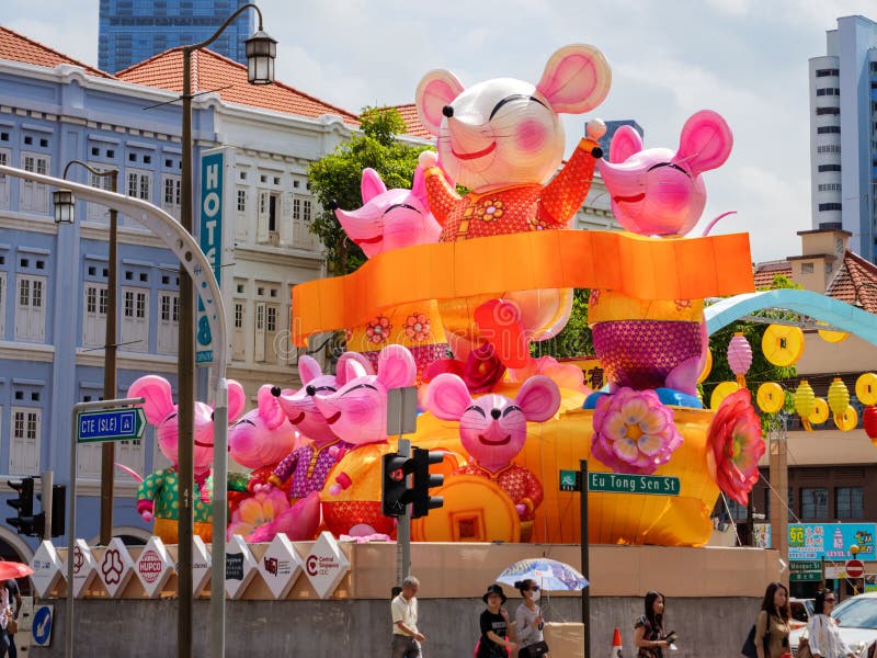 SINGAPORE – 26 DEC 2019 – Chinese New Year decorations at Singapore Chinatown, Eu Tong Sen Street to celebrate the year of the. SINGAPORE –26 DEC 2019 – stock image SINGAPORE – 26 DEC 2019 – Chinese New Year decorations at Singapore Chinatown, Eu Tong Sen Street to celebrate the year of the. SINGAPORE –26 DEC 2019 – stock image