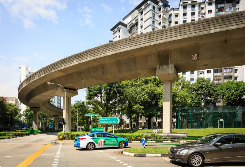 Singapore-JAN 5 2019:Singapore LRT sky line in residential building area stock image Singapore-JAN 5 2019:Singapore LRT sky line in residential building area stock image