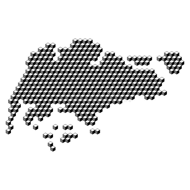 Singapore Map from 3D Black Cubes Isometric Abstract Concept, Square