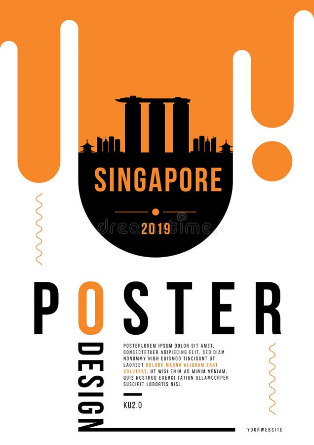 Singapore Modern Poster Design with Vector Linear Skyline Stock