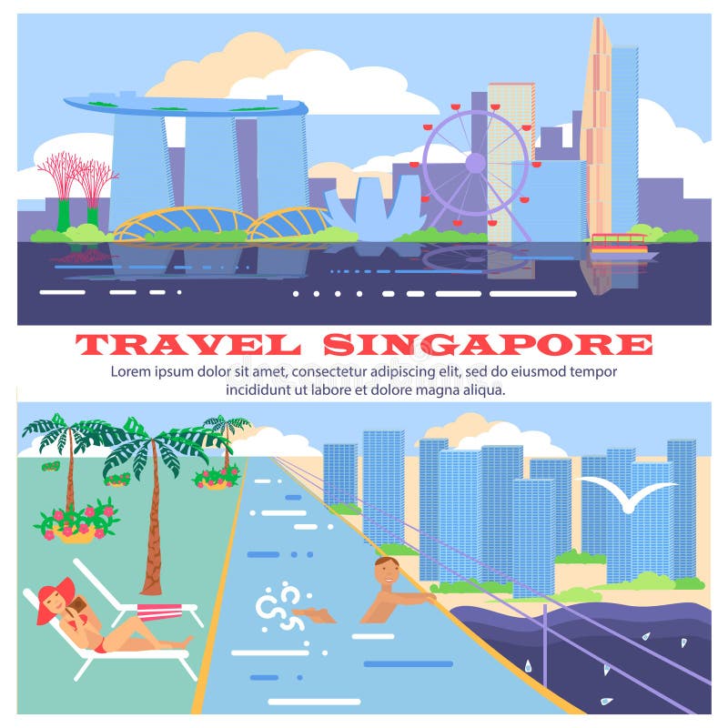Singapore reklambladstad och hotell stock illustrationer Singapore reklambladstad och hotell stock illustrationer