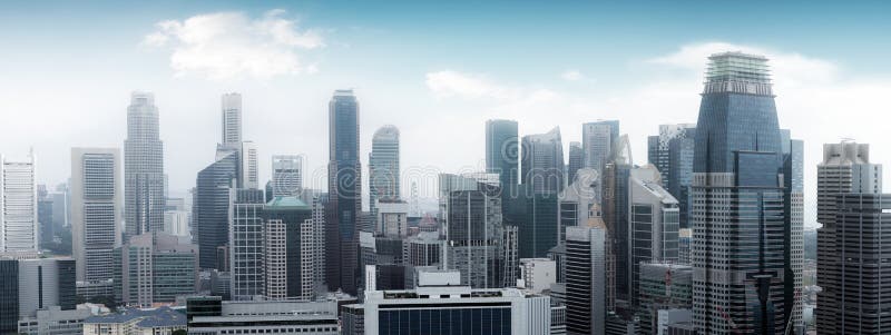 Singapore skyline panoramic view. High skyscrapers royalty free stock photo