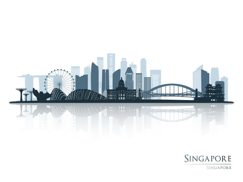 Singapore skyline silhouette with reflection.