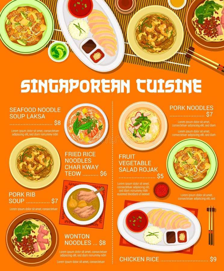 Singaporean Cuisine Menu, Asian Food Dishes, Meals Stock Vector