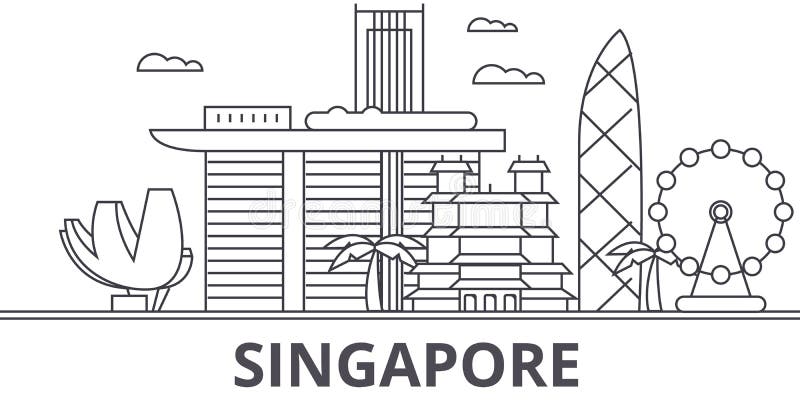 Singapur-Architekturlinie Skylineillustration r stock abbildung Singapur-Architekturlinie Skylineillustration r stock abbildung