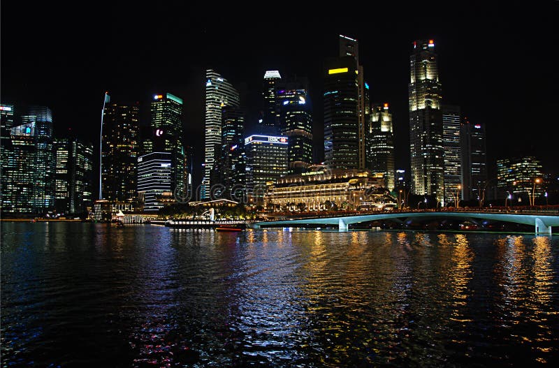 Singapur Marina Bay nachts stockbild Singapur Marina Bay nachts stockbild