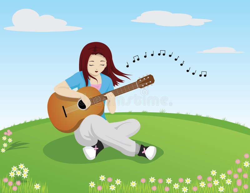 Singendes Mädchen beim Spielen der Gitarre