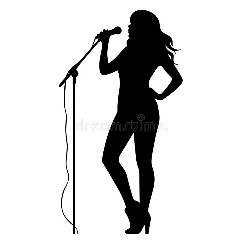 Singer Black Icon on White Background. Female Singer Silhouette Stock Vector Illustration of