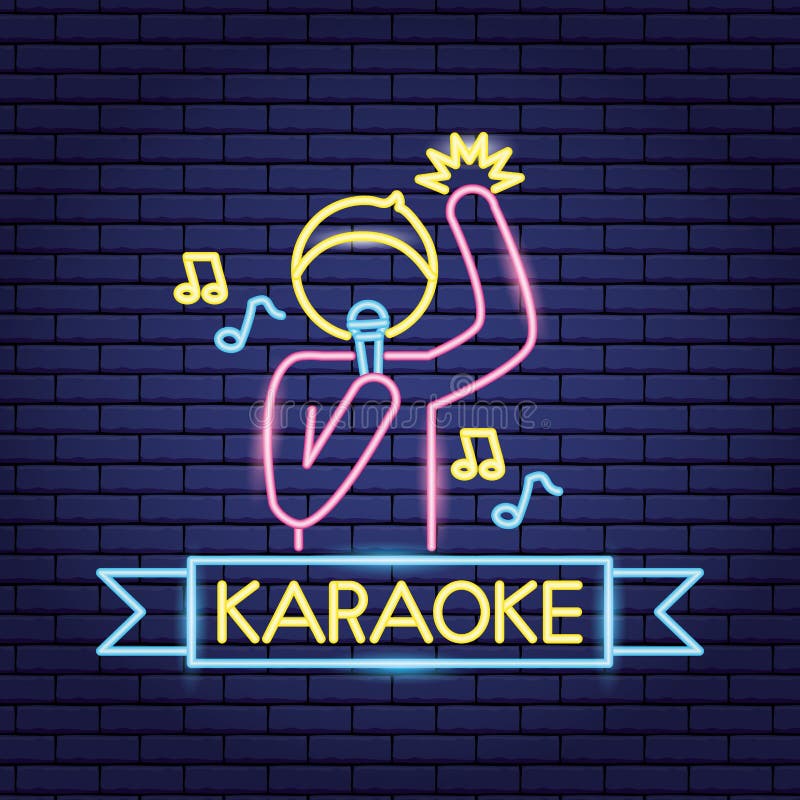 Singer Microphone Karaoke Neon Stock Vector - Illustration of concert ...