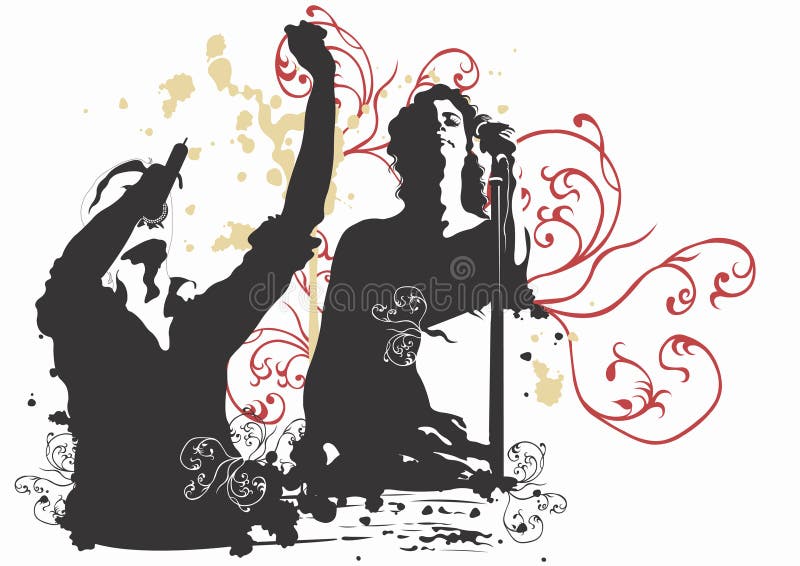 Illustration of a man and a woman singing. Woman singing vectors