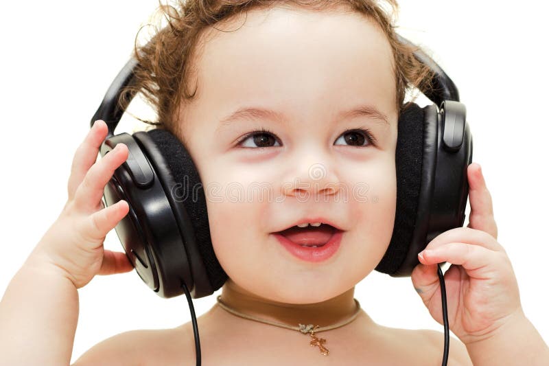 Singing Baby Wearing Headphones Stock Image Image of white, audio