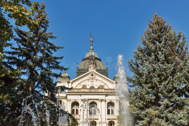 Singing Fountain and State Theater in Kosice Old Town, Slovakia.