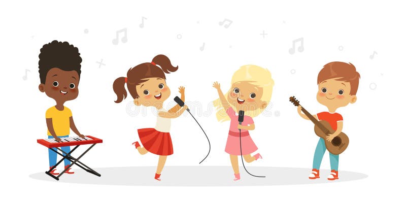 Singing kids. Vector cute children choir. Kids vocal group illustration royalty free illustration Singing kids. Vector cute children choir. Kids vocal group illustration royalty free illustration
