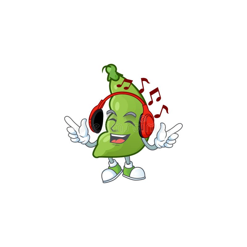 Singing and Listening Music Broad Beans Cartoon Character Stock Vector ...