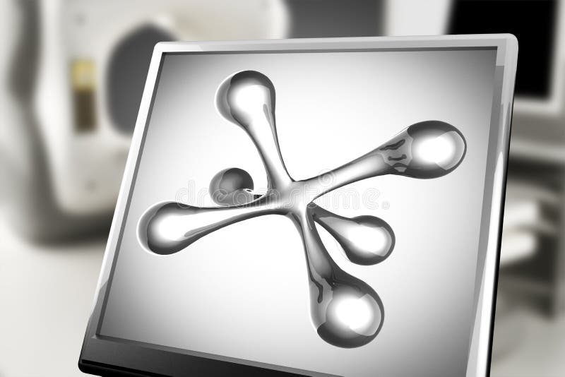 A single atom scientific illustration on monitor in laboratory royalty free illustration